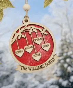 Custom Wooden Christmas Ornament, Personalized Family Name Christmas Holiday Ornament