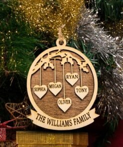 Alternative view of Custom Wooden Christmas Ornament, Personalized Family Name Christmas Holiday Ornament