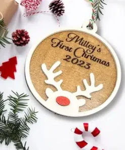 First Christmas Ornament Wooden, Personalized Reindeer Moose Christmas Ornament for Kids, Boys Girls Xmas Ornament, Xmas Decor