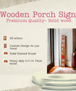 Wooden welcome porch sign with 3D letters