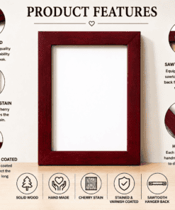 Cherry wood picture frame displayed on a wall in a modern home