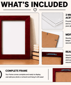 Solid wood cherry frame holding a 5x7 photo print
