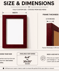 Cherry wood picture frame shown in both portrait and landscape orientation