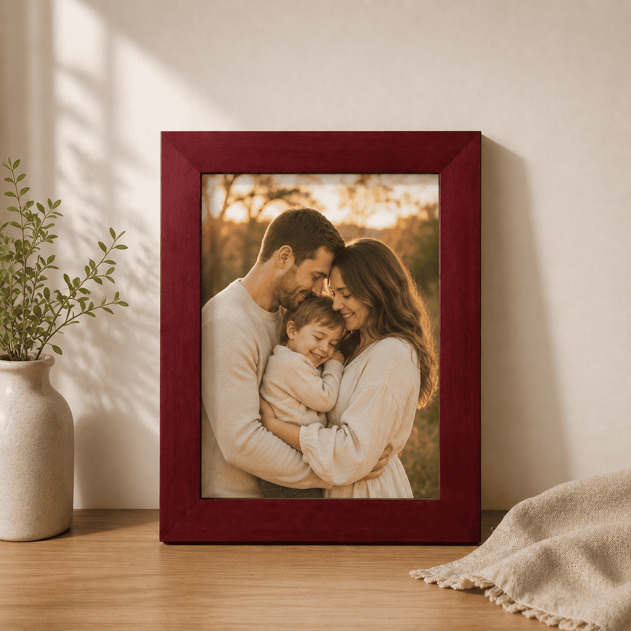 Handmade cherry wood picture frame in solid wood with acrylic front