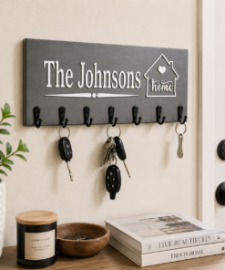 Personalized Wall Key Holder with 3D Laser Cut Name — Solid Wood Key Holder for Wall