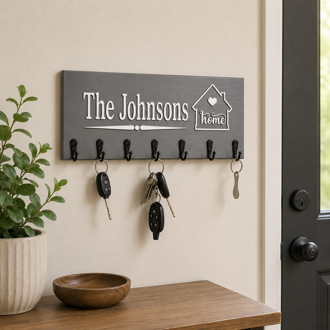 Personalized Wall Key Holder with 3D Laser Cut Name — Solid Wood Key Holder for Wall - Image 5